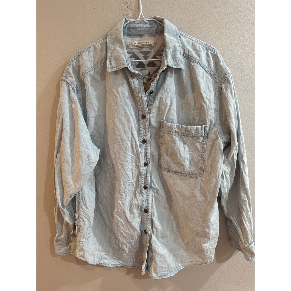 We The Free Denim Aztec‎ Print Button Down Shirt XS Oversized - Picture 2 of 6